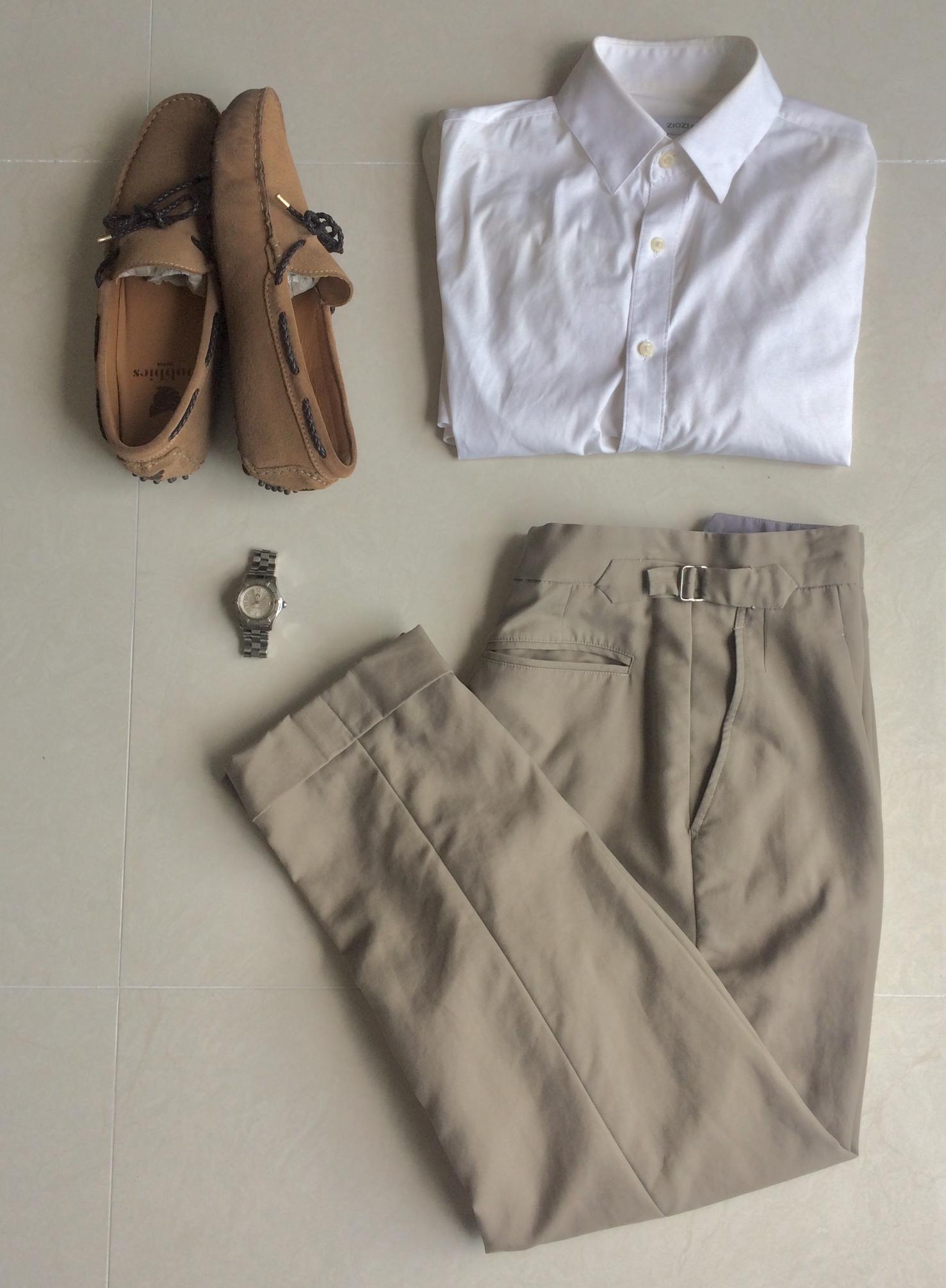 Pleated Chinos, White Dress Shirt and Tag Heuer Aquaracer