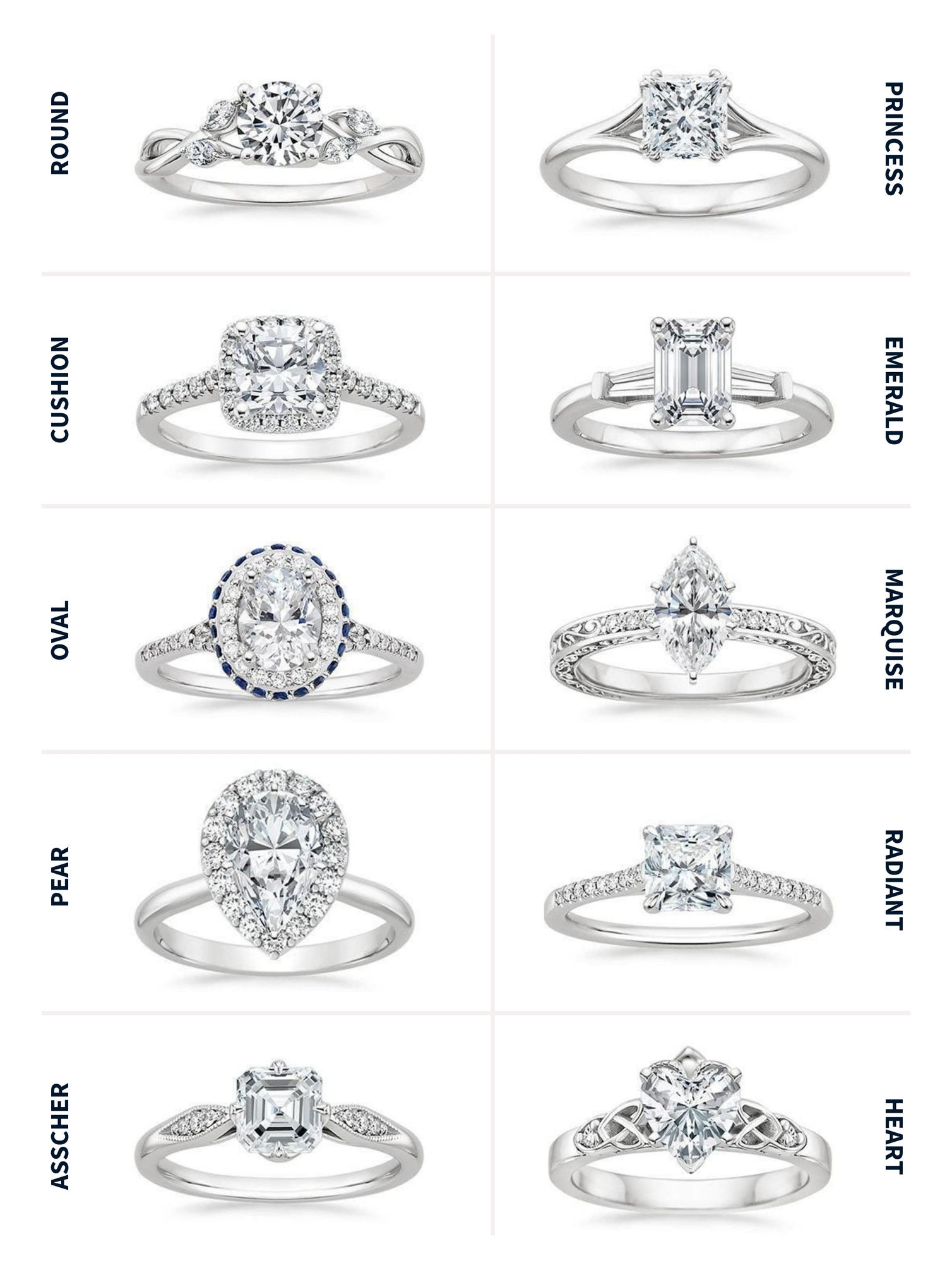 different cuts of diamond rings