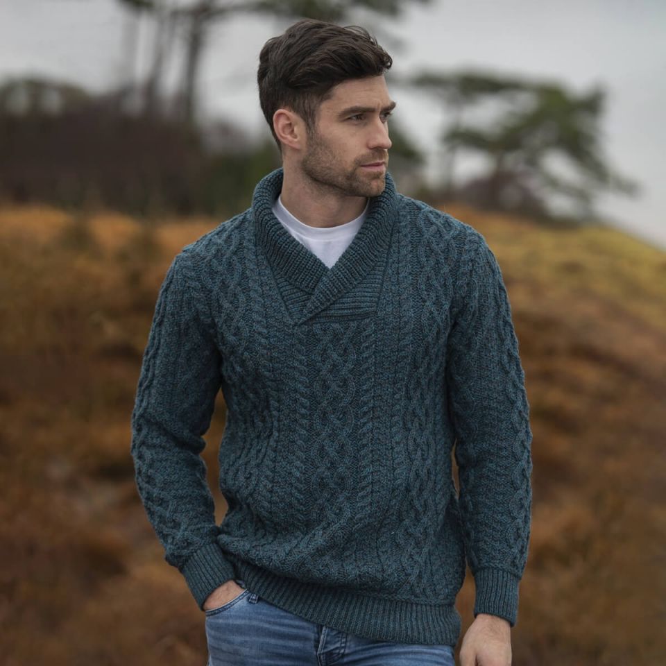 Lightweight Traditional Aran Mens Wool Sweater