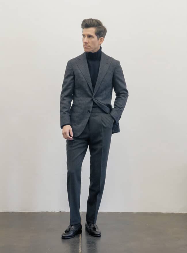 Grey Turtleneck with Blue Dress Pants Outfits For Men (23 ideas & outfits)