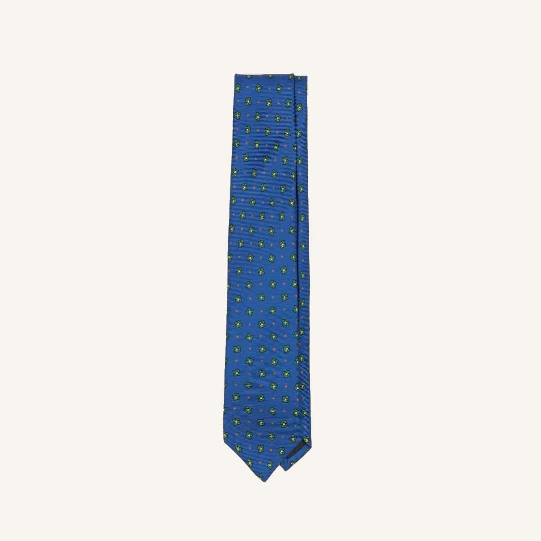 Turnbull & Asser Navy and Light Blue Striped Zigzag Silk Tie