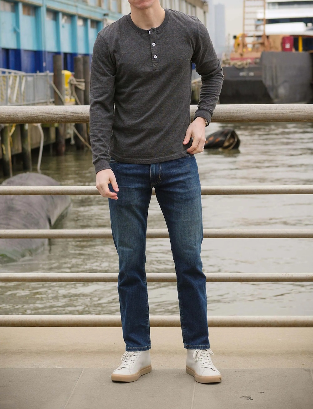 Henley Shirt and Jeans Outfit 1